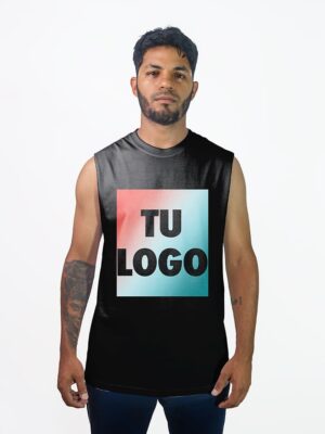 Remera sin mangas negra personalizada con tu logo estampado en DTF