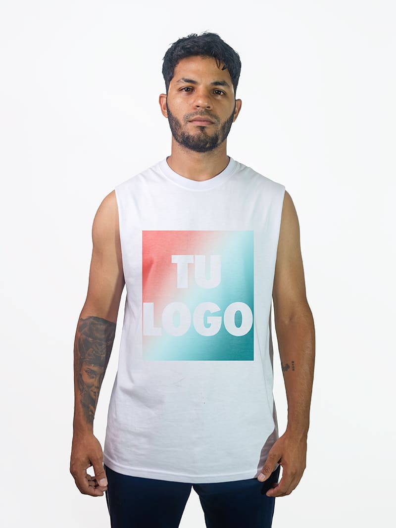 remera-sin-mangas-blanca-con-tu-logo Remera sin mangas blanca personalizada con tu logo estampado en DTF