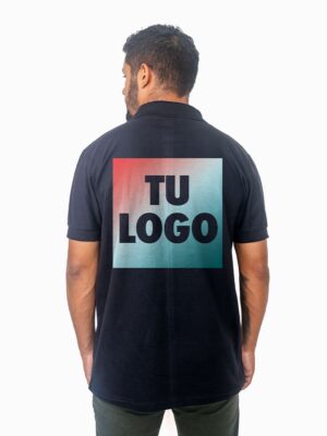 Chomba de piqué negra personalizada con tu logo estampado en DTF