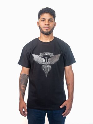 Remera negra con estampa de Bon Jovi