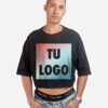 Crop top oversize unisex negro personalizado con tu logo estampado en DTF