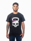 Remera negra con estampa de pesa rusa calavera