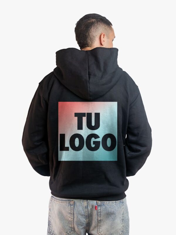 Campera personalizada friza invisible unisex negra con tu logo estampado en DTF