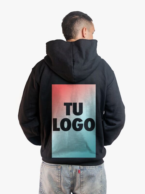 Campera personalizada friza invisible unisex negra con tu logo estampado en DTF