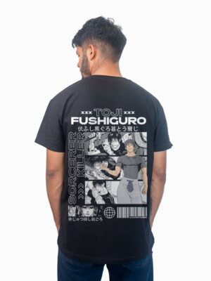 Remera Negra Con Estampa de Toji Fushiguro de anime Jujutsu Kaisen