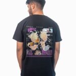 Remera negra con estampa de Goku y vegueta revividos de anime Dragon Ball