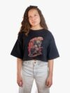 Crop Top Oversize negro con estampa de Inosuke de Kimetsu No Yaiba Demon Slayer