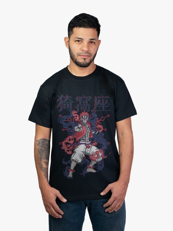 Remera negra con estampa de Akaza de Kimetsu No Yaiba Demon Slayer