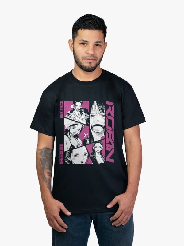 Remera negra con estampa de Robin de One Piece