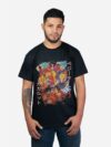 Remera negra con estampa de transformaciones de Goku y vegueta de anime Dragon Ball