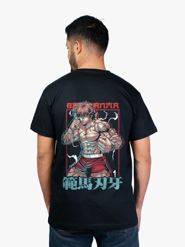 Remera negra con estampa de Baki Hanma de Baki