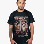 Remera negra con estampa de Rengoku de Demon Slayer